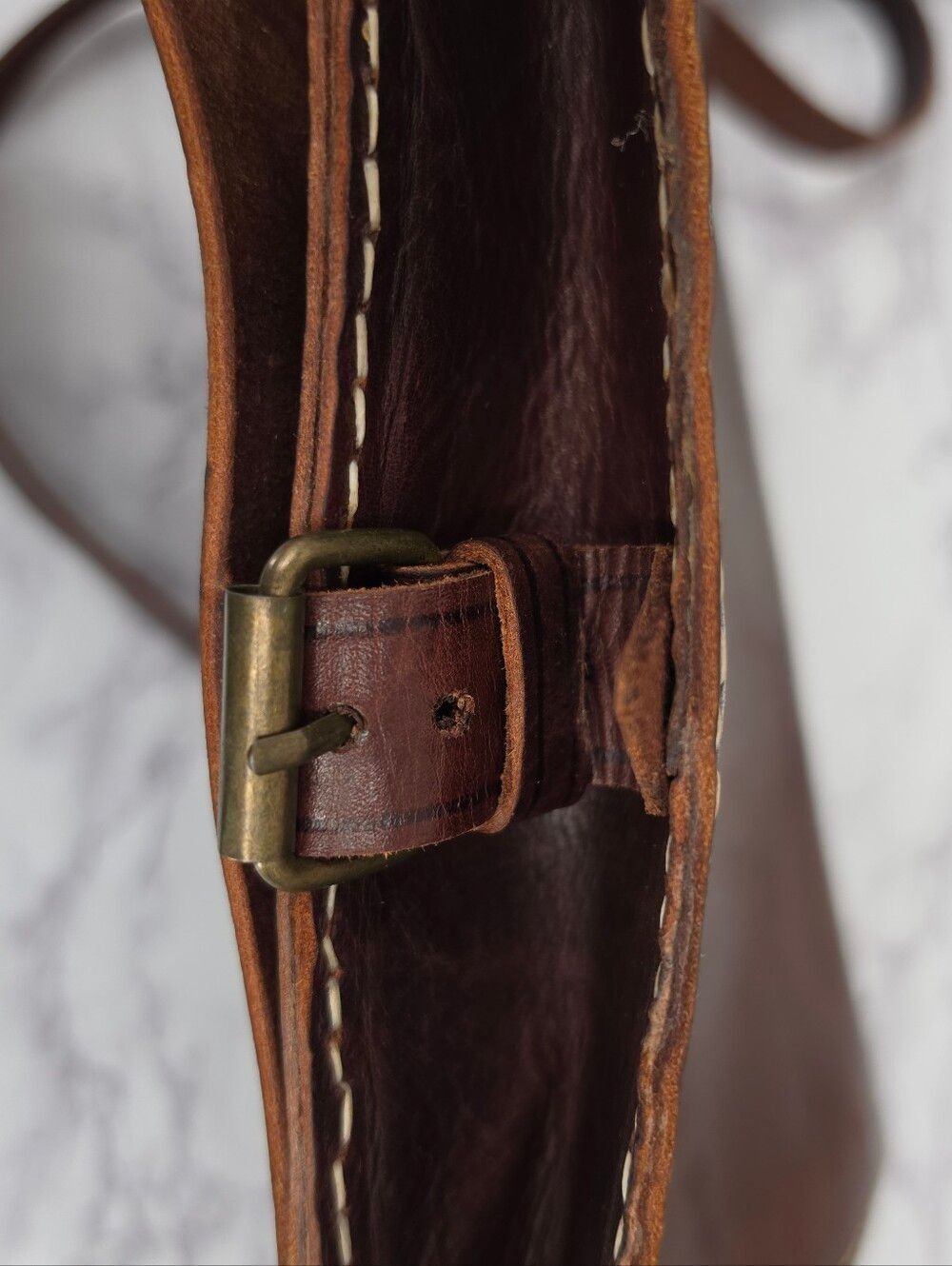 Handmade Vintage Brown Leather Crossbody Messenger Bag - Picture 9 of 13